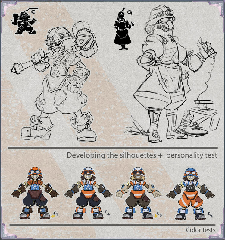 R.R. — After selecting the favorites, I proceeded to detail them + showcase a bit more their personality. Ultimately, "C" was chosen, which allowed me to proceed to the color tests before the final sheet.