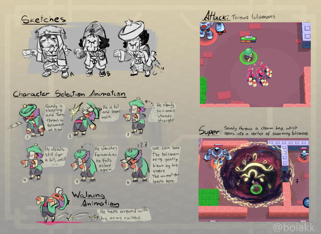 Sleep Hopper — Instead of awaking, the talisman only made him sleepwalk around. Or rather - sleephop. Here are a few explorations of how his animations and attacks could be done in-game.