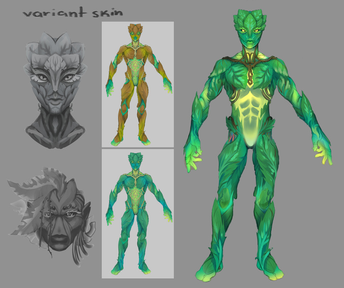 Proj. MX - "Divergent" skin concept. One of the options available, this one I wanted to break away a bit more from the base as I felt they were too "human", exposing more of this race's plant-based nature.