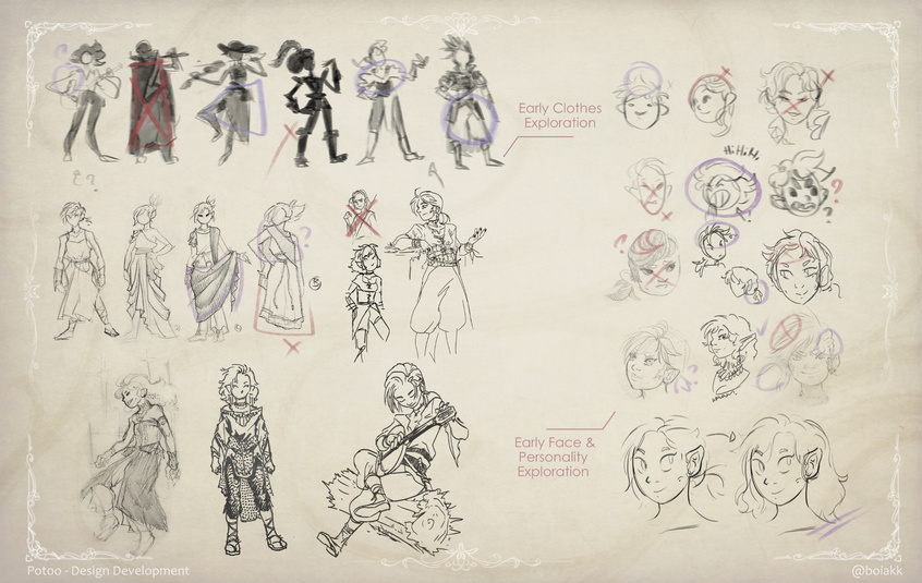 Potoo Short-pants — Early clothing exploration and face tests.